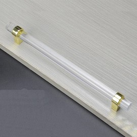 CONPHERON 2 Pcs Cupboard Pulls Handles Crystal Acrylic Cabinet Pull Handle Drawer Knobs Furniture Kitchen Door Handles Cabinet Knobs Gold 192mm
