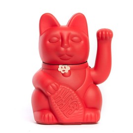 Chinesische Glückskatze. Winkende Katze. Maneki Neko viel Glück. ERDBEER ROT, L (12x9x18cm)
