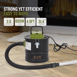 GoCampDirect Ash Vacuum Cleaner -2.6 Gallon Fireplace Ash Vac with 800w Powerful Hose Non-Woven Dust Separator | Dry Stove Vacuum for Fireplaces Pellet Grill Wood Stove Fire Pits Green