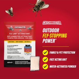 Catchmaster Reusable Fly Trap Outdoor Jar Refill 3-Pack Food-Based Lure, Bug Catcher and Flying Insect Trap Natural Attractant Refill for Pest Control, Bulk Fly Traps Attractant