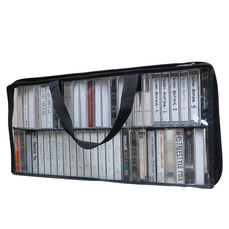 Evelots Cassette Tape Bag -See Thru Organizer Storage with Handles