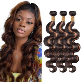 P1B/30 Human Hair Bundles Light Brown Body Wave Weave 14 14 14 inch Highlight Human Hair 3 Bundles Vinmdonm Natural Black Color