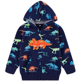 Popshion Toddler Boys Jacket Cartoon Dinosaur Animal Zipper Spring Autumn Hoodies Coat for Kids 1-7 Years(Cute Dinosaur-8039 140)