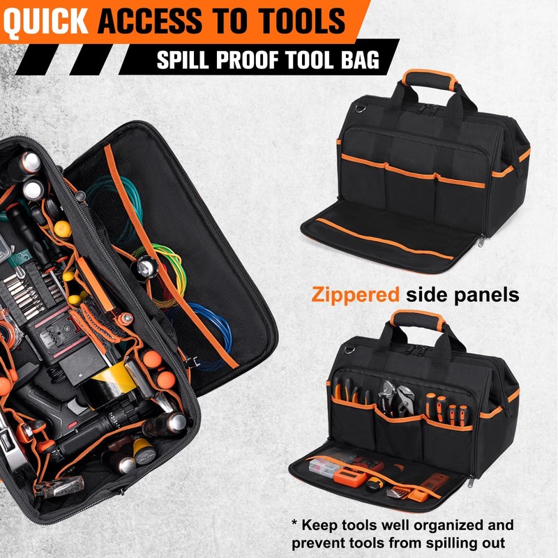 Heavy Duty Tool Bag 17.3-Inch, 26-Pocket Large Tool Bags for
