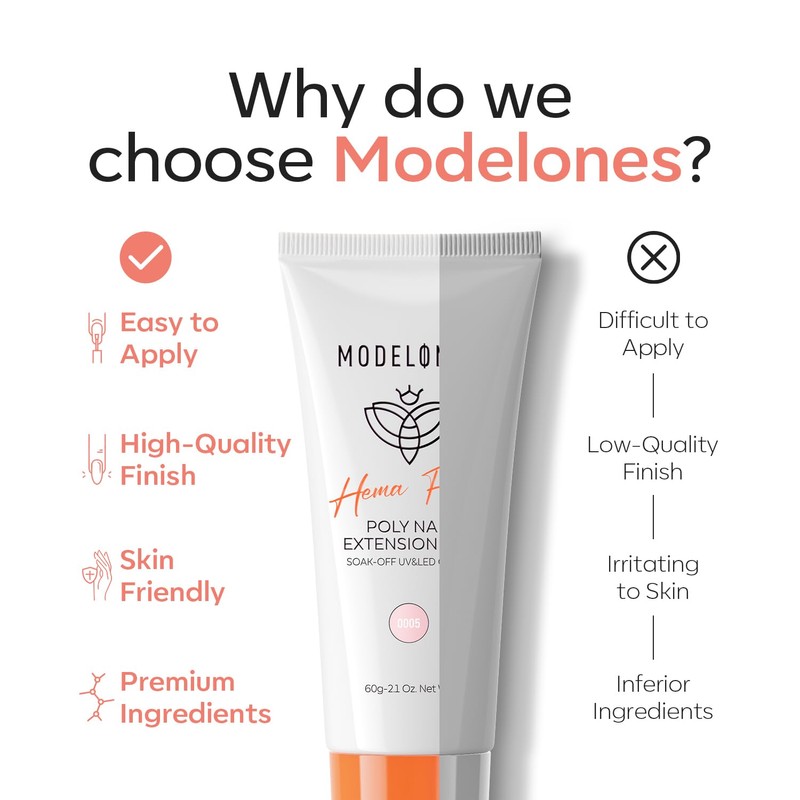 modelones Poly Nail Gel, Hema-Free 60ML Barely Pink Poly Extension
