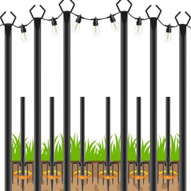 10Ft String Light Poles 4 Pack,Light Poles for Outside Lights,Outdoor with Fence Brackets Hanging Lights,Metal Stand Deck Patio Backyard (6 Pack 10FT)