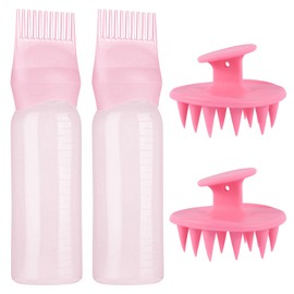 Kisvic Pack of 4 Hair Oil Applicator, Root Comb Applicator Bottle and Hair Massage Brush, Hair Oil Applicator Bottle - Reliable Hair Styling Tool for Hair Dye Colouring