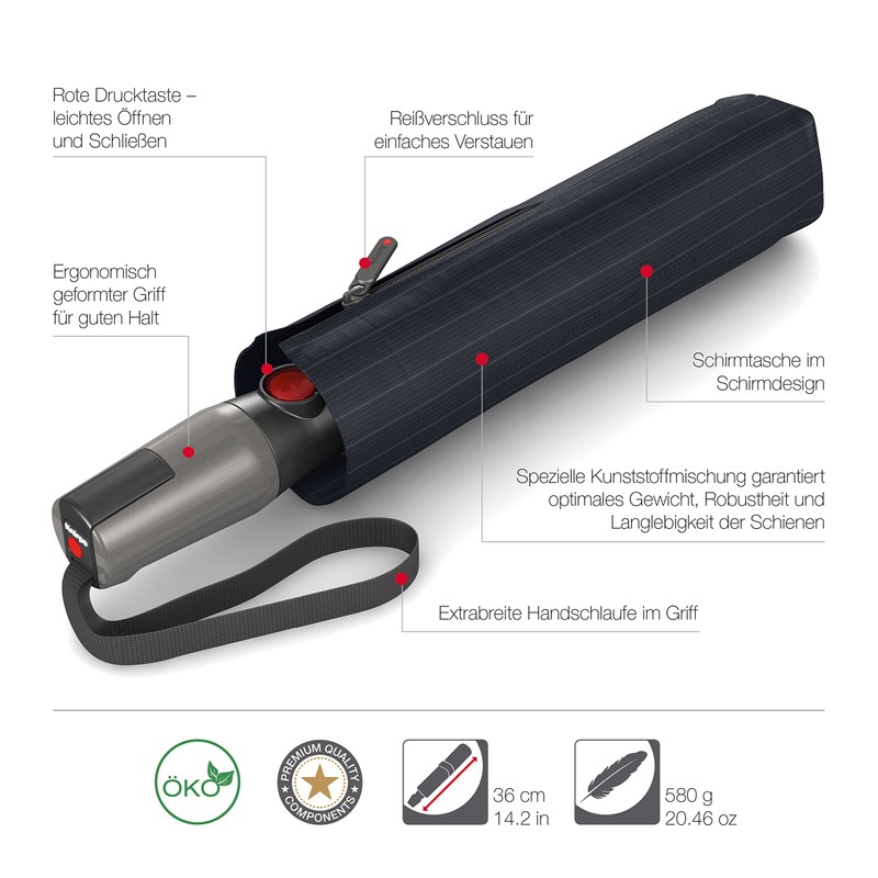 Knirps T.400 Duomatic Men's Prints Stripe Pocket Umbrella - Includes