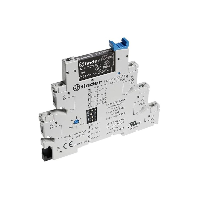 Finder 38.21.0.024.0060 SPDT 6A, 24V AC/DC Coil, AgNi Contact, EMR