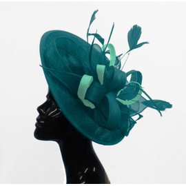Caprilite Teal Turquoise and Light Turquoise Aqua Sinamay Big Disc Saucer Fascinator Hat for Women Weddings Headband