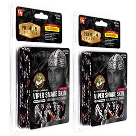 Beauty Town Durag - Holographic Long Tail 360/540/720 Wave Snake Skin Pattern Premium Soft Fabric Coconut Oil Treated Stretchable Headwraps Headtie Headwear for Men and Women (Black - Pack of 2)