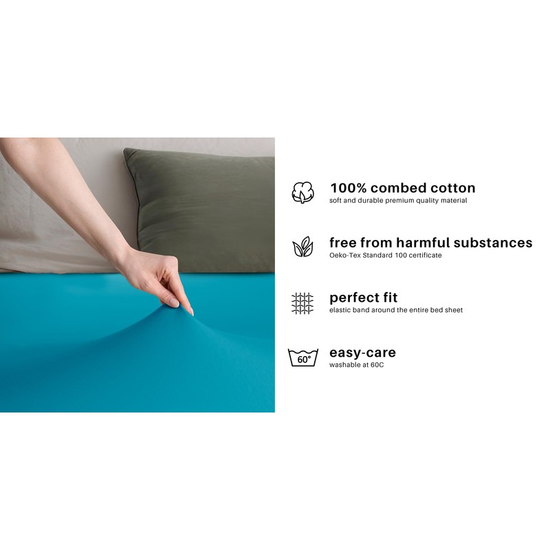 DecoKing Fitted Sheet Double Cotton Jersey Boxspring, Amber Collection, 120x200-140x200