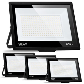 4 Pack 100W LED Flood Light Outdoor with Plug, IP66 Waterproof Exterior Security Floolights, 12000LM Super Bright LED Work Light 5000K Daylight White Floodlights for Yard, Stadium, Patio, Playground