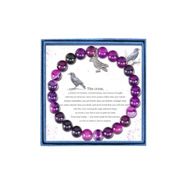 Crow Charm Amethyst Bracelet for Women Halloween Spirit Animal Jewelry Natural Stone Gift for Animal Lovers Intuition Protection Crystal Gifts for Daughter Niece Birthday (Crow Bracelet-Amethyst)