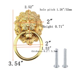 Tsnamay 2Pcs 3.54"x2" Big European Style Alloy Double Hole Lion Head Handle,Zinc Alloy Pull Tab Handle Door Rings Pull Handle Knobs,Hole Pitch 1.26"/32mm
