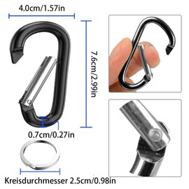 Pack of 5 Lightweight Aluminium Carabiner Keyring with Durable Spring Hook Keyring for Camping, Hiking, Fishing, Travel (Black)