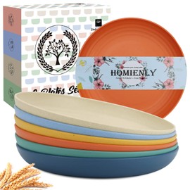 Homienly 6 PCS Reusable Dinner Plates Alternative for Plastic Plates Microwave and Dishwasher Safe Wheat Straw Plates for Kitchen Unbreakable Kids Plates with 6 Colors (8 INCH)