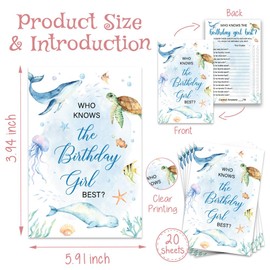 Who Knows The Birthday Girl Best Birthday Cards - Sleepover Slumber Party Supplies, Birthdays Night Creative Idea, 20 Cards Set for Party(Double-Sided) (Sea2)