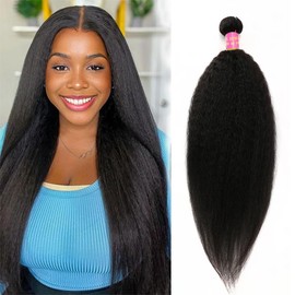Brazilian Hair Bundles Real Hair Weave Yaki Straigh Human Hair Bundles 100% Brazilian Human Hair Extensions Kinky Straigh Weave Bundle for Women 18 Inches