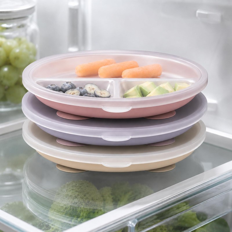 Bakpoco Stainless Steel Suction Plates with Lids for Toddlers &