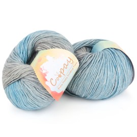 Coopay - Hilo para tejer de ganchillo, hilados de pastel degradado, 2 x 3.2 oz - 240 yardas, 50% algodón, 50% hilos degradados, hilo de ganchillo para mantas, chales, bufandas (101 azul mar)