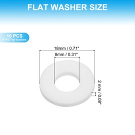 PATIKIL 10 Pcs PTFE Flat Washers 0.31 ID x 0.71" OD x 0.08" Thickness Sealing Spacer Flange Gasket for Machines Pipe Valves Oil Gas Industries, White (8x18x2mm)