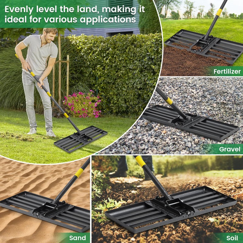 Lawn Leveling Rake Tool - 30”x10” Heavy Duty Stainless Steel