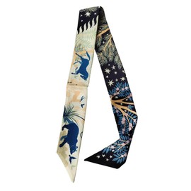 JERLA 100% Mulberry silk Scarf Head Hair Ribbon Bag scarf Handbag Handle wrap Tie Bundle Neckerchief Scarf for women (Jungle black)