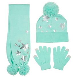 PEAK 2 PEAK Girls 3-Piece Winter Beanie Hat, Scarf and Gloves Cold Weather Set