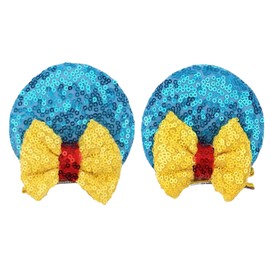 Snow White Light Blue Minnie Mouse Inspired Sequin Ear Hair Accessories Clips for Girls - 1 Pair (2 pcs)