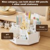 Lvjkes Rotating Pen Holder, 9 Compartments, Large Capacity Desk Organiser,