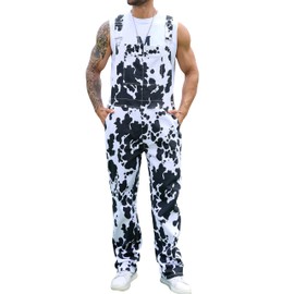 YXLUOKY Cow Print Overalls for Men Animal Pants Fall Jumpsuit Bibs Coveralls(Cow Print,S)
