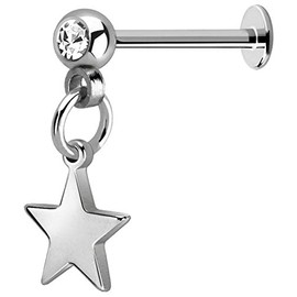 Ear Piercing Helix Labret with Stone Ball and Star in 1.2 mm, Stainless Steel