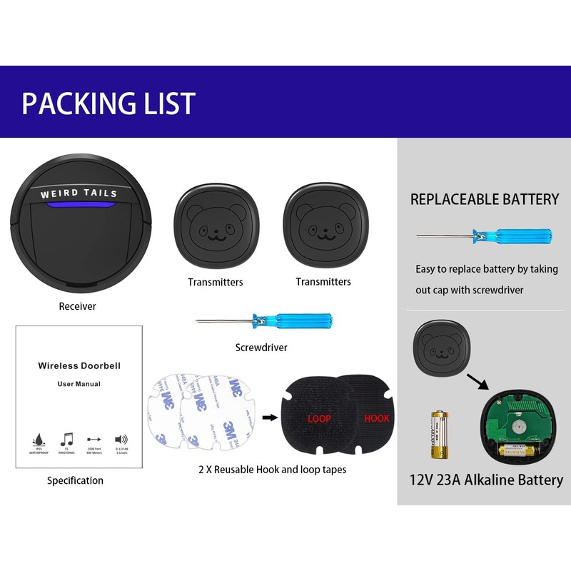 weird tails Wireless Doorbell, Dog Bells for Potty Training IP55