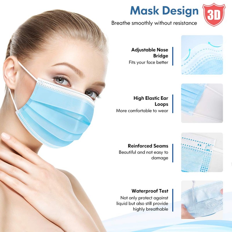 HDFK Face Mask Disposable Adults 3Ply Non-Woven with Nose Clip