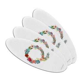 Letter Q Floral Monogram Initial Double-Sided Oval Nail File Emery Board Set 4 Pack