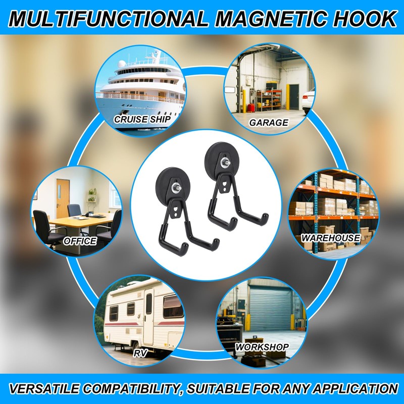 2pcs Heavy Duty Magnetic Garage Hooks, Large Strong Magnetic Tool