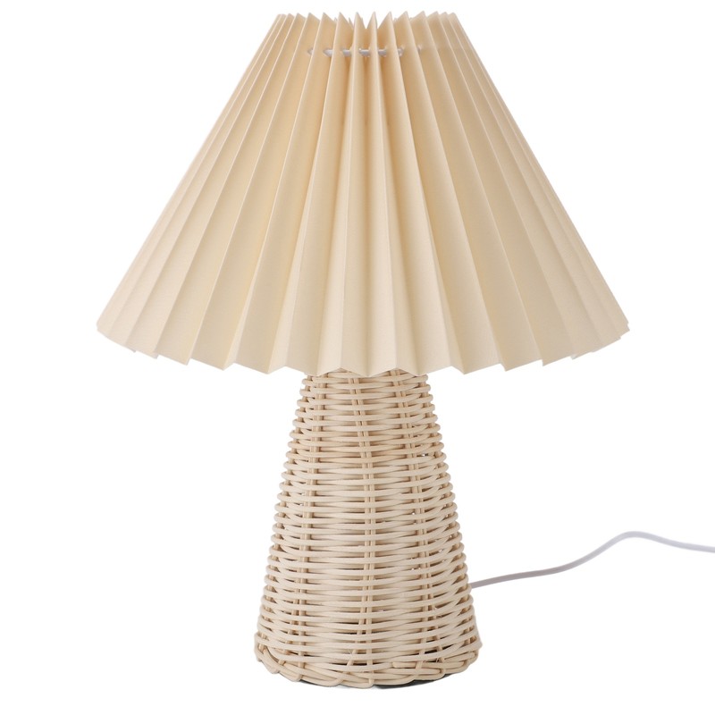 Pleated Table Lamp with Remote Control Modern Beige Fabric Shade