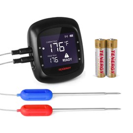 Tenergy Solis Digital Meat Thermometer, APP Controlled Wireless Bluetooth Smart BBQ Thermometer w/ 2 Stainless Steel Probes, Large LCD Display, & Carrying Case, Cooking Thermometer for Grill & Smoker