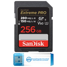 SanDisk 256GB Extreme Pro UHS-II SDXC Memory Card (SDSDXEP-256G-GN4IN) Bundle with 1 Everything But Stromboli SD Card Reader