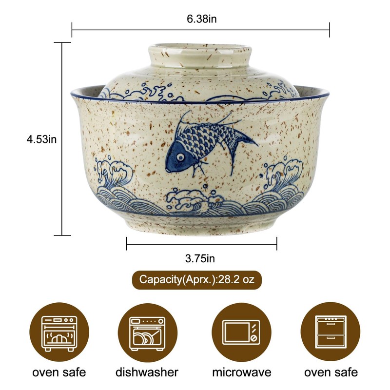 VanEnjoy Microwavable Ramen Bowl with Lid, 25 Oz Japanese Bowl
