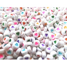 Heart Beads Round 7 mm Beads Letter Beads Colourful Mix (250 Heart Beads White Colourful Mix #10)