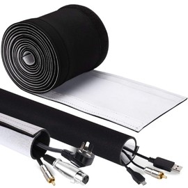 GeeRic Neoprene Cable Duct with Adjustable Diameter for Cable Management, Neoprene Flexible and Reusable with Velcro Fastening, Black/White, 2 m