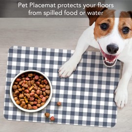 CounterArt Checkered Easy Care Waterproof Pet Feeding Mat 17.13” x 11.25” Made in The USA of BPA Free Plastic, Safe for Pets, Protects Floors from Scratches Stains & Spills