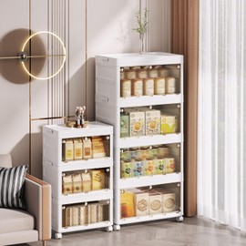 Hombetta 42QT-1 Tier Stackable Storage Bins with Lids, Plastic Storage Containers with Doors & Wheels, Two Ways to Open Collapsible Storage Bins, Closet Organizers and Storage for Home, Ofiice, Dorms