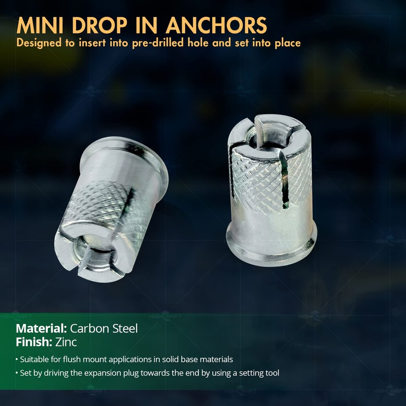 Highcraft FJBN34 1/2 Inch Mini Drop in Anchors, Zinc Plated