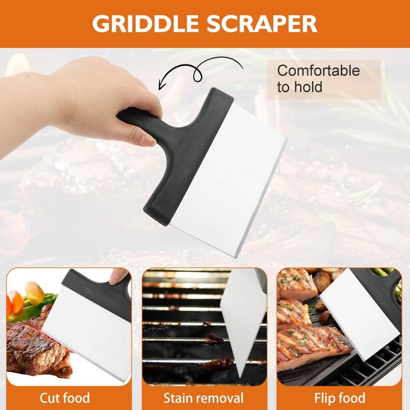 2 Pack Grill Scraper,Heavy Duty Griddle Scraper,Stainless Steel Griddle Scraper
