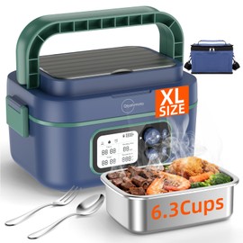 Qtyatvmoto Cordless Electric Lunch Box, 100W Rechargeable Heated Lunch Box for Adults, 1.5L Portable Self Heating Lunchbox with Battery Leak-Proof for Office Truck Driver Construction Camping (Blue)