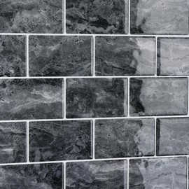 CRE8TIVE 4 Sheets Peel and Stick Backsplash for Kitchen Grey Marble Subway Tile Backsplash 12"x12" Self Adhesive Stick on Tile Stickers Waterproof Bathroom Wall Tiles for Bedroom Living Room Fireplace