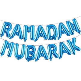 REIANS 16inch Rose Gold Eid Mubarak Foil Balloons Party Decoration Supplies Ramadan Decoration Gold EID Balloons for Muslim EID Ballon (Ramadan Blue)